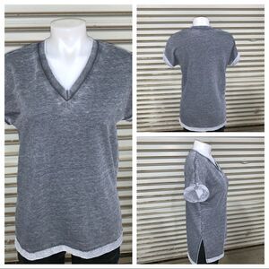 Alternative Apparel top sweatshirt short sleeve gray V neck top cotton blend XS